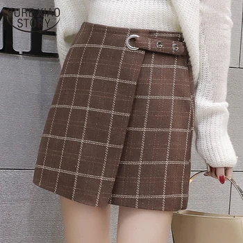 

Autumn Winter Skirts Women 2019 Fashion Mini Casual Vintage Skirts Plaid Woolen ladies A-Line Feminine High Waist skirt 1306 40