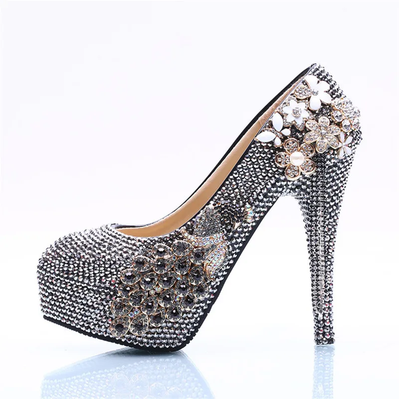 Strass Taille Haute Personnalisé Mariée Décorer Étincelle Noir 8cm Ronde Bling Tête Ab Mariage Chaussures 11cm 14cm Fait Main Grande De Paon Cristal 5cm Talon IqwPpIOA0