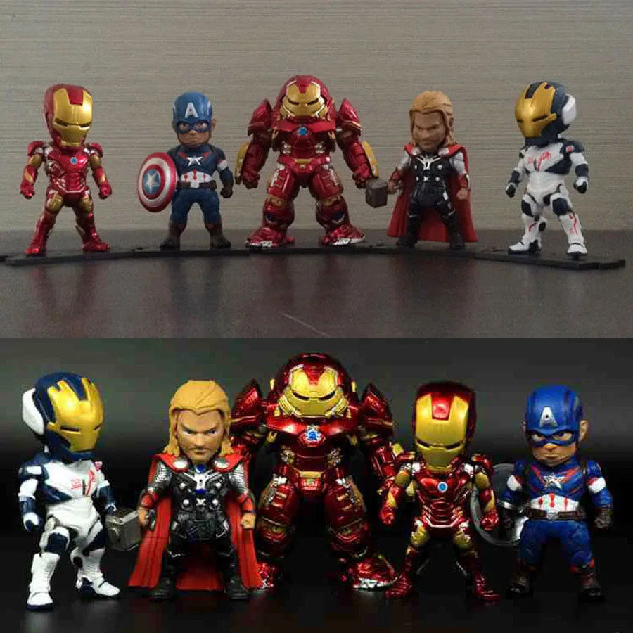 

Good PVC No Light Avengers Iron Man Thor Action Figure Thanos Hulkbuster America Captain Collectible Model Toy Gift full set