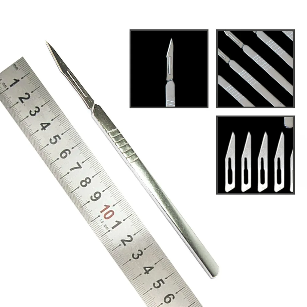 10 шт. 23# карбоновый стальной скальпель хирургические лезвия для печатной платы и 1 шт. ручка из нержавеющей стали
