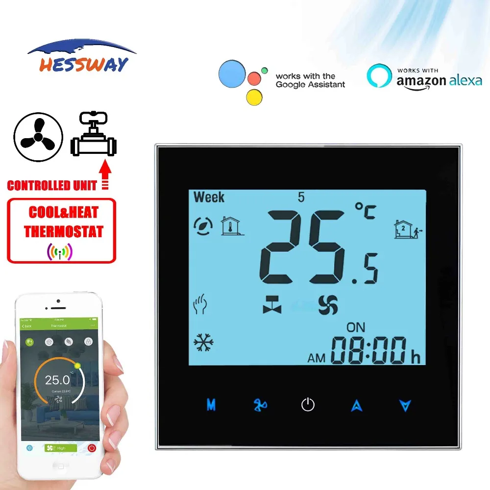 HESSWAY TUYA 2 трубы 4 температура отопления охлаждения термостат WIFI цифровой AC95 ~ 250V