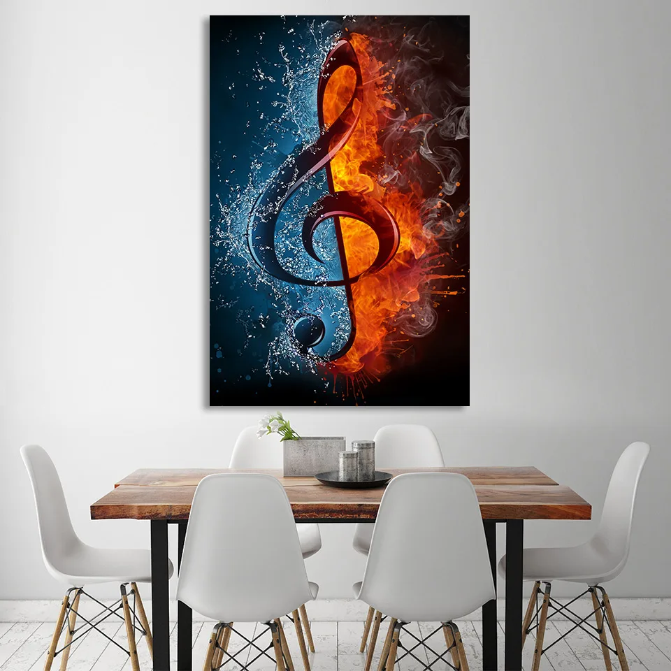 1 Pcs/Set Framed HD Printed Music Note Flame Wall Art Canvas Pictures