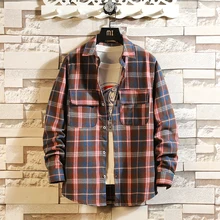 Повседневная брендовая красная и черная клетчатая рубашка, мужские рубашки с длинным рукавом, новинка, весна-осень, плюс Азиатский Размер, M-5XL