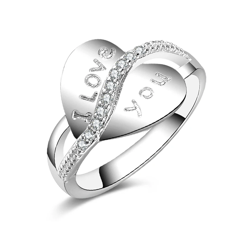 925 Sterling Silver Love Ring New Zircon LOVE Heart shaped Woman Silver