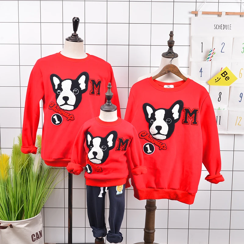 Family Matching Hoodies Lovely Dog Cashmere Hoodies Long sleeve