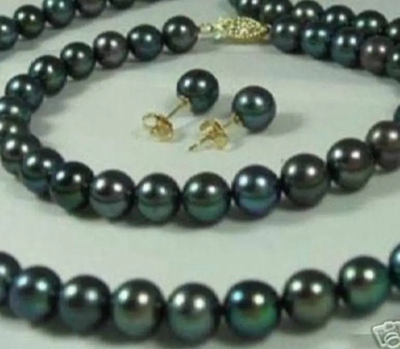 

FREE SHIPPING7-8mm Black Cultured Pearl Necklaces Bracelets Earrings Set CBB19 (A0423)