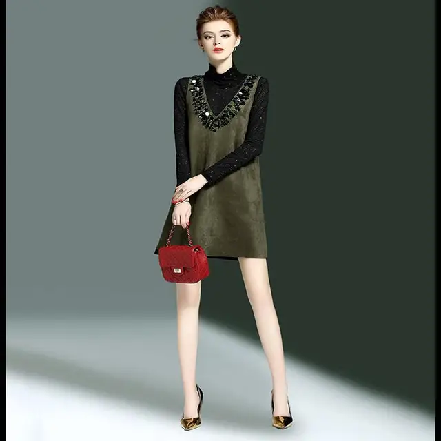 Best Price Europe 2017 New Women Winter Three Qualiter Sleeve Turtleneck Shirt Two-piece Suit A Line Dress Fashion Best Price Europe 2017 New Women Winter Three Qualiter Sleeve Turtleneck Shirt Two-piece Suit A Line Dress Fashion