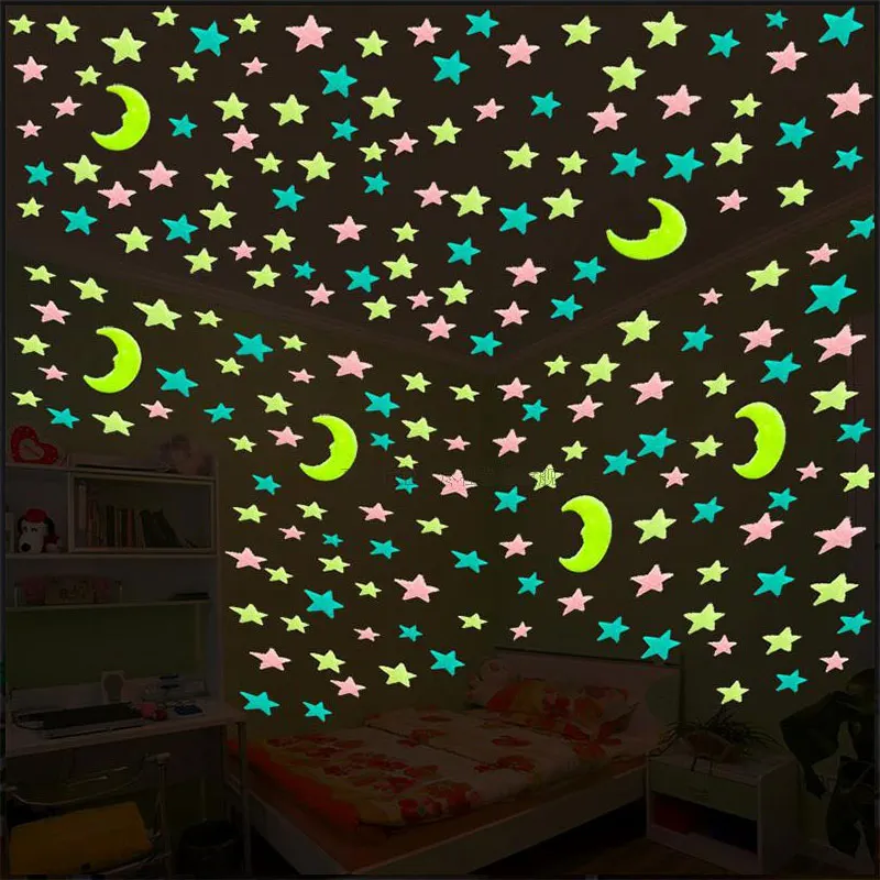 

Glow Stickers 100 pcs 3D stars Decorative Kids Room glow in the dark Luminous green on Wall Stickers for living room home Decor