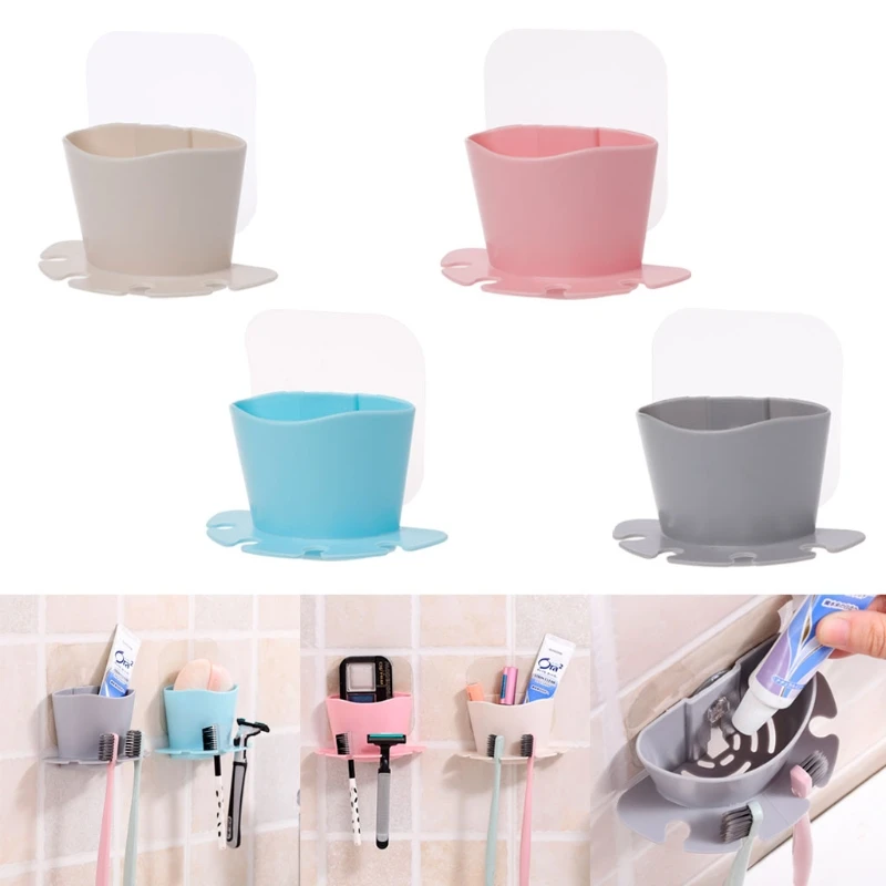 

Bathroom Wall Suction Cup BoxToothbrush Toothpaste Holder Storage Organizer