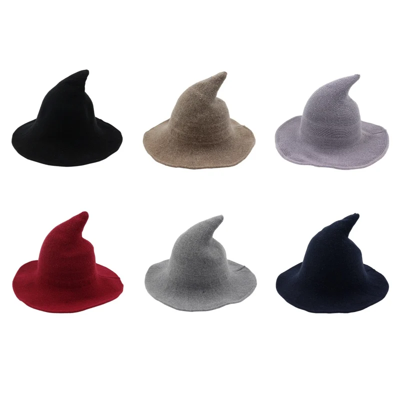 

1PC Halloween Witch Hat Solid Color Caps Masquerade Party Decor Adult Womens Black Witch Hat For Halloween Costume Accessory Cap