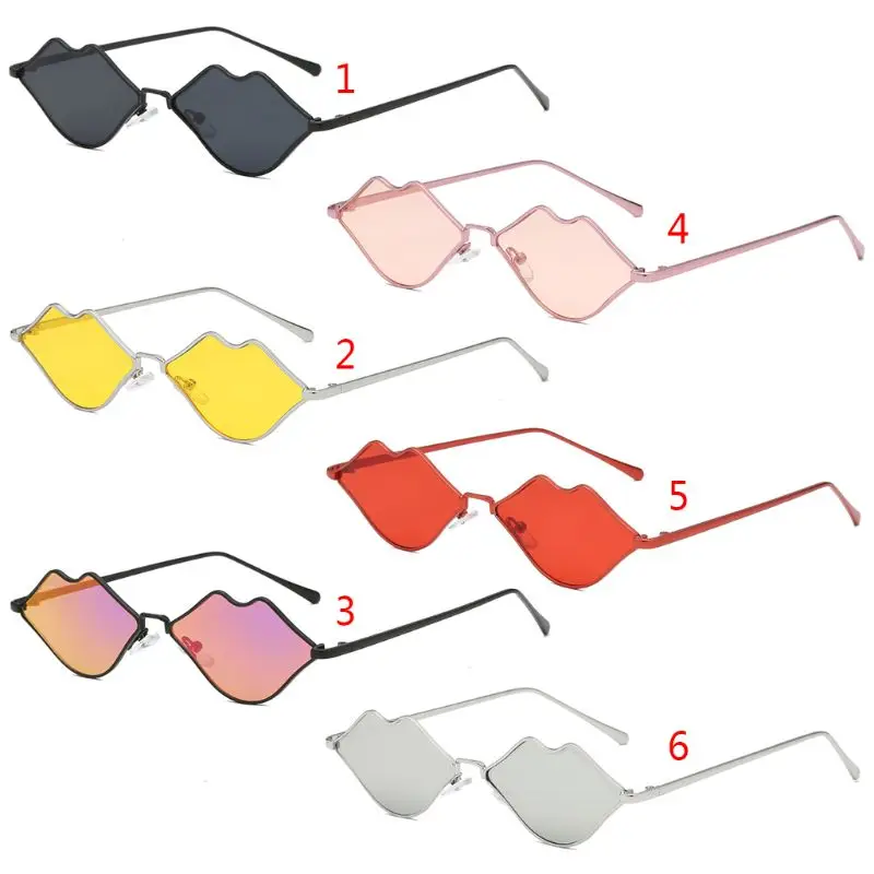 Lips Shape Sunglasses Women Sexy Mouth Sun Glasses Clear Color Metal Frame Eyewear Party Ladies Cateye Small