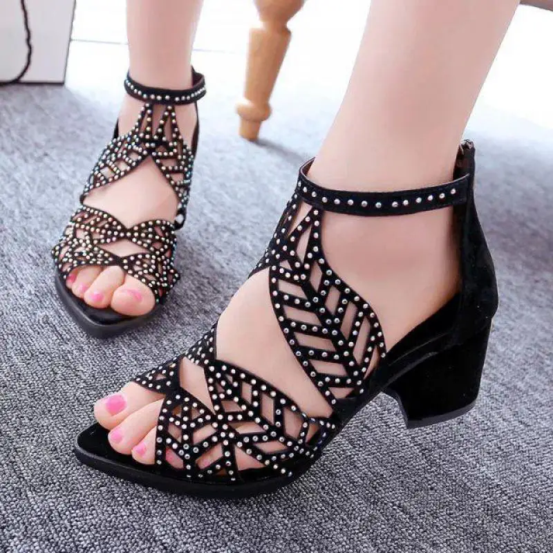 Fersen Rauen Komfortable Art Neue Heel Bohrer schwarzes Beige Sandalen Höhlt Fischmundsandelholze Weise High Rutschfeste Und Wasser pzqvz0x