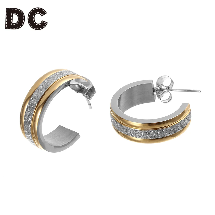 

DC Fashion Gold Color Shine Stainless Steel Small Push Back Piercing Stud Round Circle Earring Hoop for Men Women Punk Jewelry