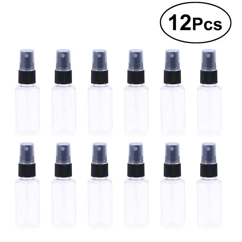 

12 Pcs Portable Travel Bottles Empty Clear Plastic Fine Mist Spray Bottles 30ml (Black)