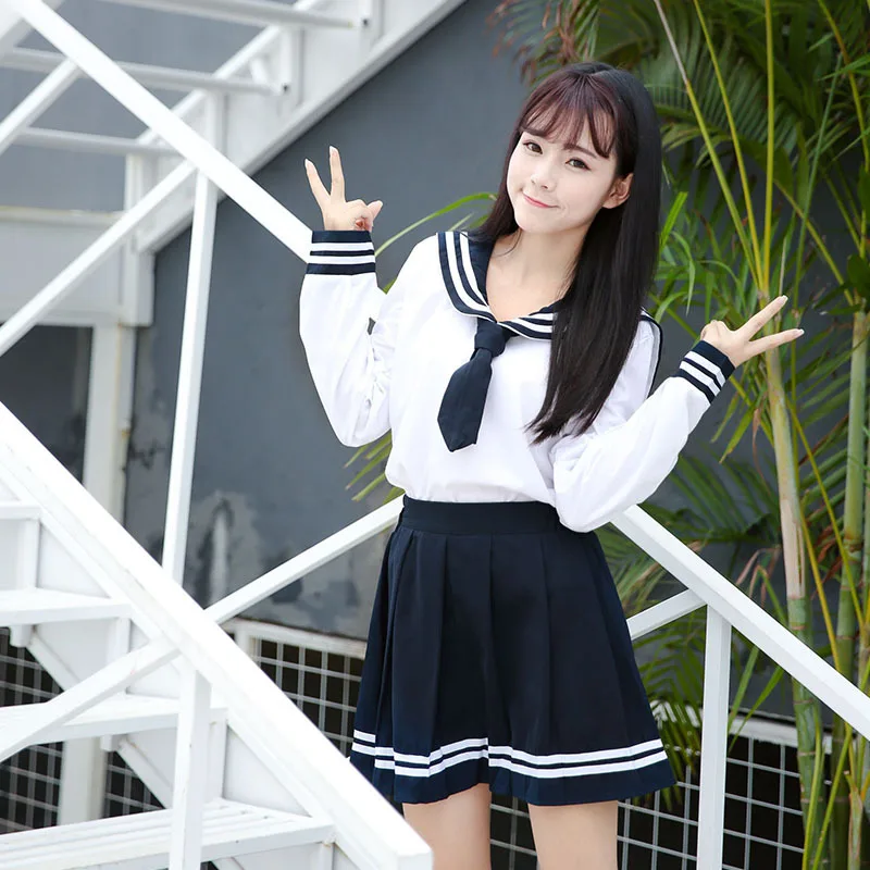 Японская школьная униформа моряка для девочек с длинными рукавами, Классическая школьная форма моряка морского флота, костюм средней школы U015