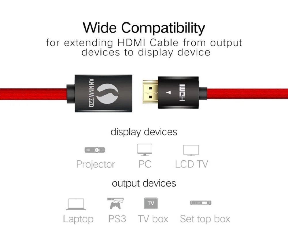 HDMI تمديد الكابلات الذكور إلى الإناث موسع HDMI كابل 50 سنتيمتر 1 M 2 M 3 M 3D 1080 P 1.4/2.0 V ل HDTV كمبيوتر محمول LCD XBOX PS3 العارض