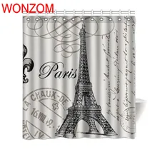 WONZOM Eiffel Tower Polyester Fabric Shower Curtains with 12 Hooks For Bathroom Decor Modern Landscape Bath Waterproof Curtain waterproof eiffel tower floral polyester shower curtain