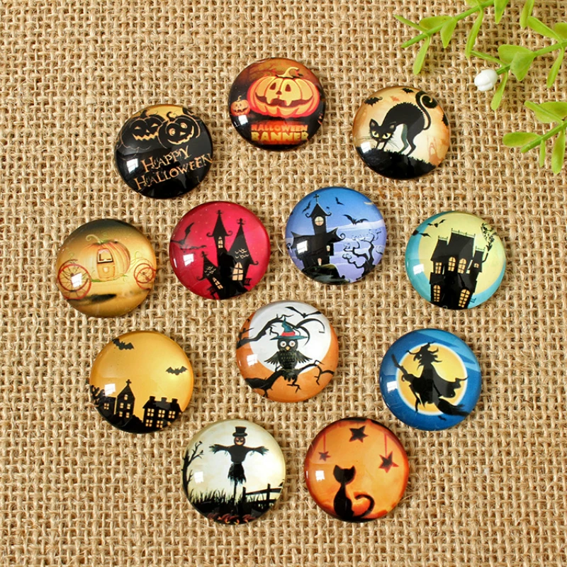 

10pcs 20mm 25mm Round Mixed Halloween Pattern Ocean Theme Glass Patch Cover Cabochons Cameo Jewelry Findings