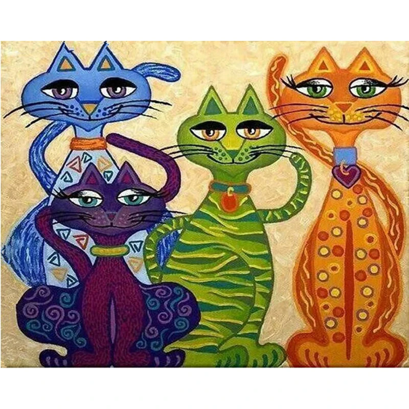 Yikee Diamant Peinture Chat Dessin Anime A La Main Couture Bricolage Diamant Broderie Mosaique Strass Photo Y1404 Aliexpress