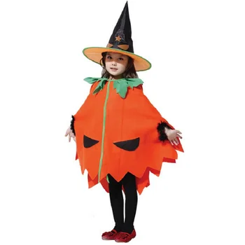 

Shanghai Story Halloween Cosplay Performance Witch Costume Children's Christmas orange Pumpkin Princess Cloak + hat set