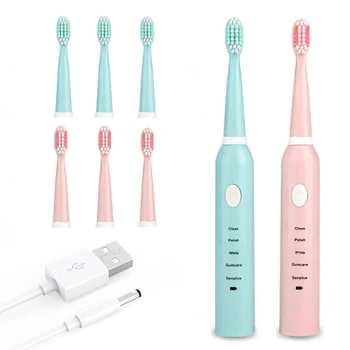 

Sarmocare 2pcs/lot l Ultrasonic Electric Toothbrush Brush USB Charge With 8pcs Replacement Head 5 Vibration Mode IPX7 Waterproor