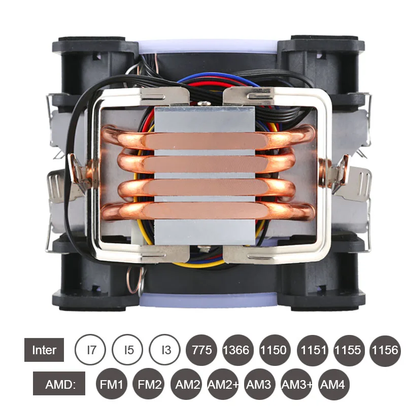 Универсальный компьютер Процессор охлаждающий вентилятор RGB 4Pin Процессор Охлаждающие вентиляторы для Inter 775/1151/1155/1156 радиатора 4/6 с тепловым стержнем heat pipe вентилятор для AMD