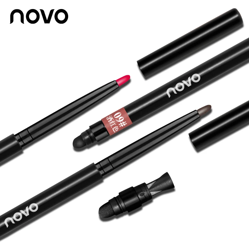 Бренд Novo, многофункциональная 12 цветов Ручка для теней для век, автоматическая ручка с двумя головками для губ, матовая ручка для теней для век