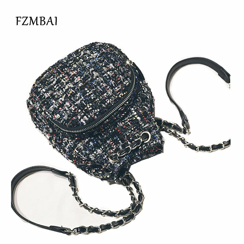 

FZMBAI Winter Fashion Bucket Backpacks Ladies Woolen Chain Double Shoulder Bags