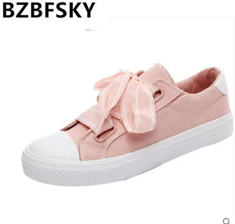 

BZBFSKY Canvas Women Casual Shoes Summer 2018 Spring Women Shoes Fashion Breathable Vulcanization Riband Lace-Up Women Sneakers