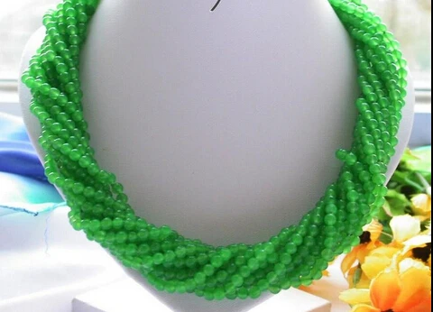 

Jewelr 006128 beautiful 12strands 4mm round green jade bead necklace