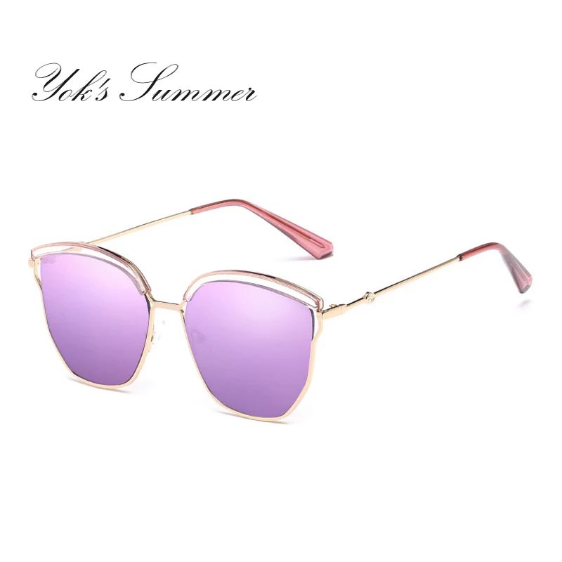 Yok летние модные солнцезащитные очки Для женщин Кошачий глаз пустая металлическая рамка солнцезащитные очки для Для женщин вождения очки
