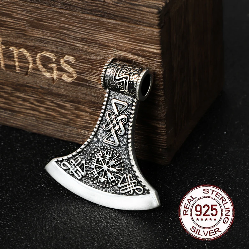 Ожерелье в виде кельтского узла из стерлингового серебра 925 пробы, ожерелье в виде топора С килем, кожаной цепочкой и деревянной коробкой в подарок