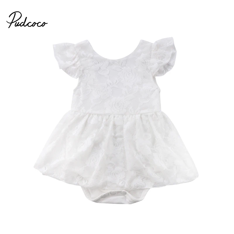 Princess Newborn Baby Girl White Lace Romper Ruffles Sleeve Floral