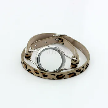 

2016 new arrived 8pcs/lot leopard print PU leather floating charm memory living 30mm glass locket bracelet