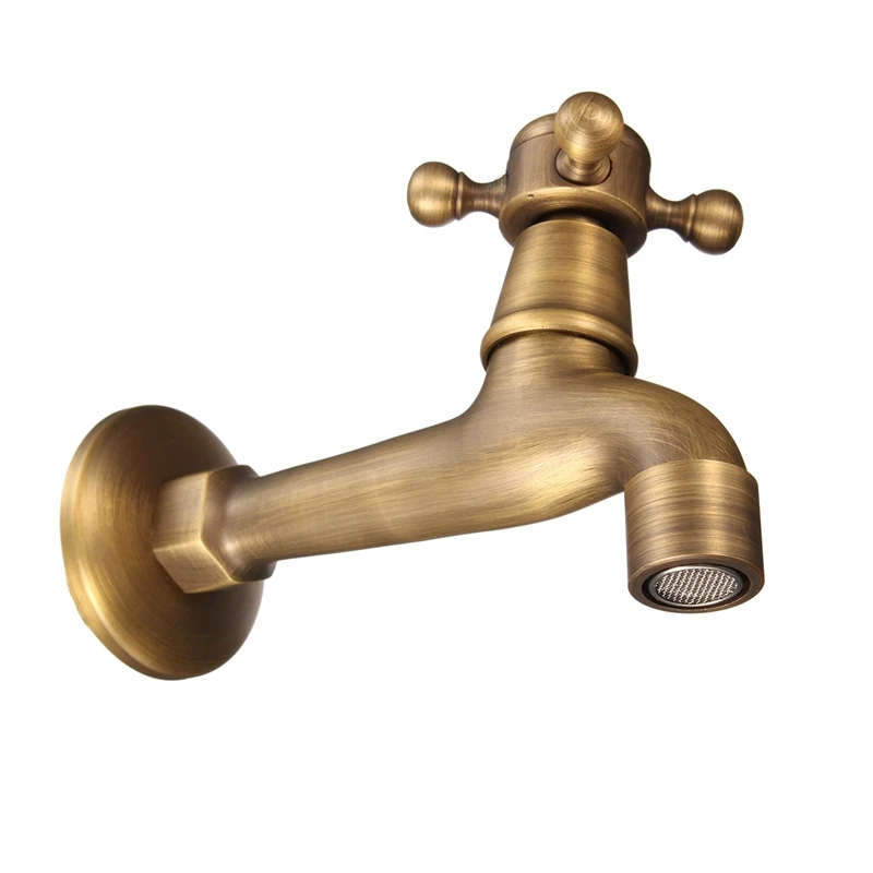 1pc Vintage Garden Bathroom Basin Faucet Mop Water Machine Tap Swivel Knob Antique Brass Wall Mounted