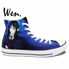 Вэнь ручная роспись обувь Аниме Дизайн Пользовательские Черный Дворецкий высокие мужские женские парусиновые кроссовки подарки на день рождения