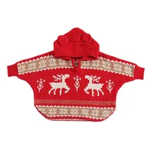 Для мальчиков и девочек детская одежда с длинными рукавами свитера Рождественская одежда топы для малышей, модный вязаный свитер с мультяшным оленем кардиган с капюшоном, свитер j2