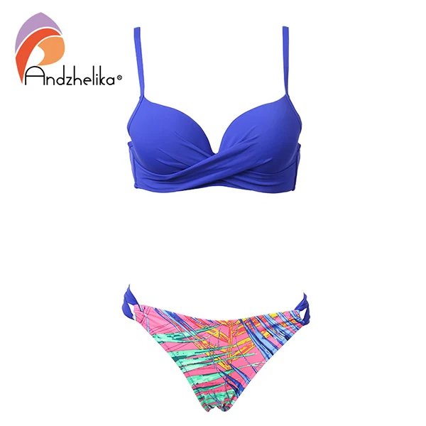 Andzhelika bikini женский купальник комплект бикини с эффектом пуш апп A73107 - Цвет: Blue