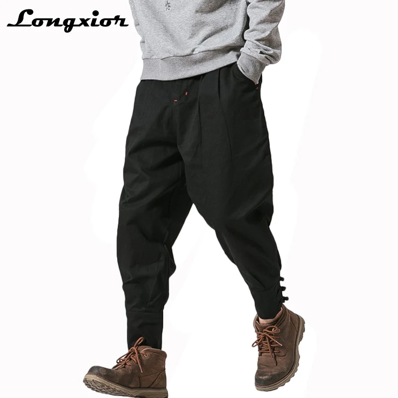 New Brand Harem Pants Men Linen Cotton Wide Leg Pants Hip Pop Cross-pants Breathable Casual Pencil Pants Male Fashion Trousers