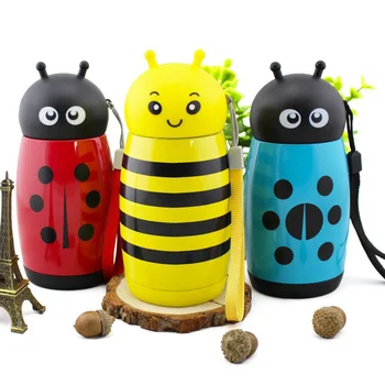 

BearKnight 260ML 3-Color Creative Cartoon Cute Ladybugs Thermos Bottle Children'S Gift Seal Leak-Proof Portable Belt Rope Kettle