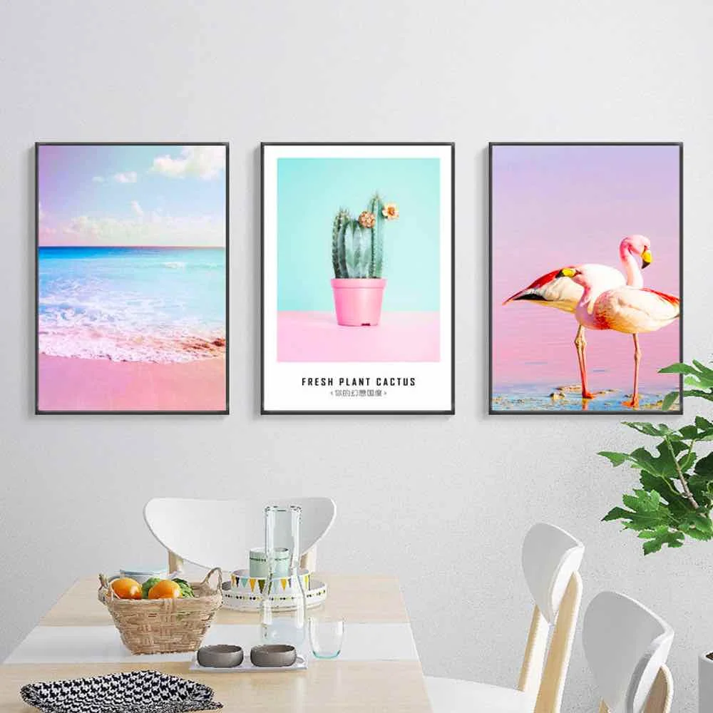

HAOCHU Flamingo Plants Poster For Living Room Home Decor Painting Print Poster Simple Nordic Wall Picture Canvas Painting