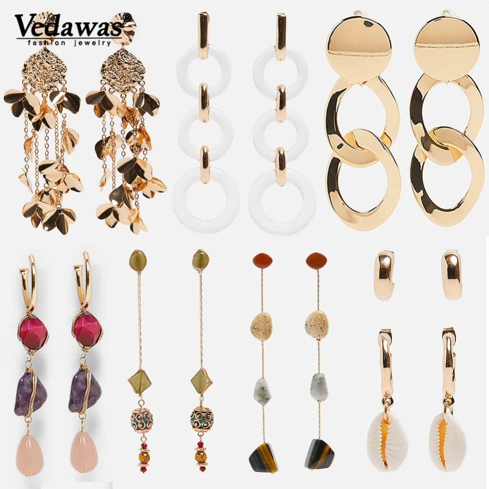 

Vedawas Trendy ZA Flower Drop Dangle Earrings Jewelry Boho Shell Freshwater Pearl Statement Earrings for Women Bojoux xg2533