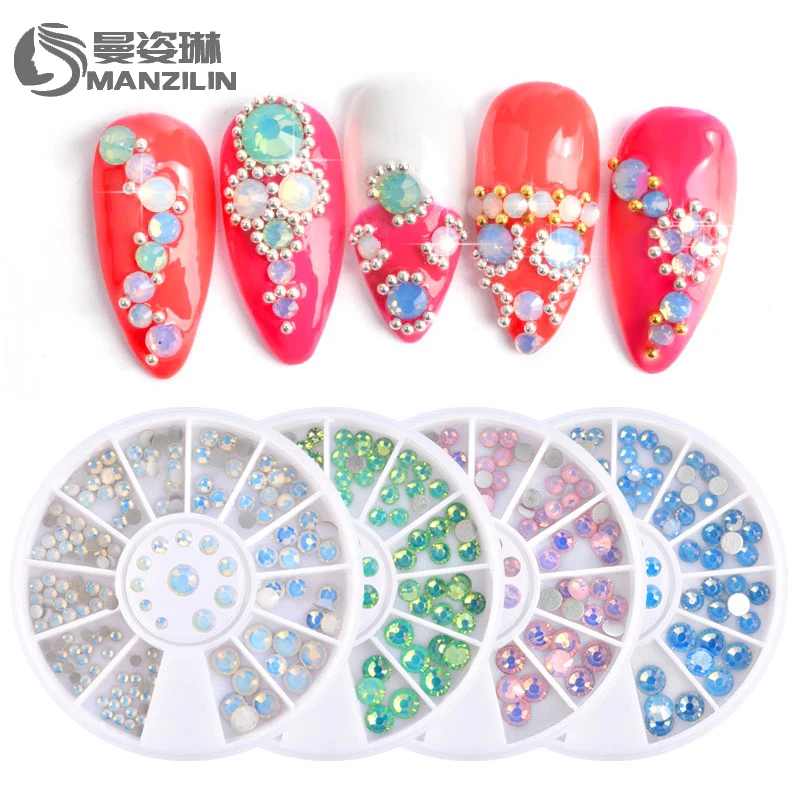 

New 2019 Multi-size 3D Opal Nail Rhinestones Flat Bottom Colorful Crystal Rhinestones Nail Art Decorations Wheel DIY Accessories