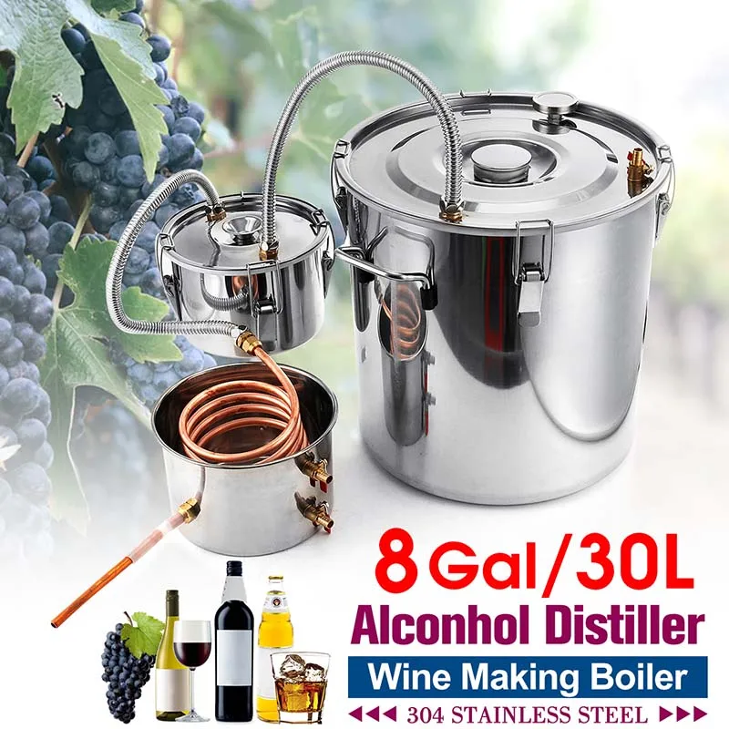 

8GAL 30L DIY Home Brew Distiller Moonshine Alcohol Still Stainless Copper Water Wine Essential Oil Brewing Kit