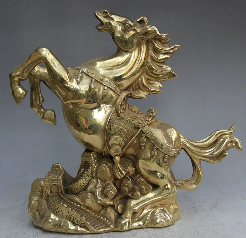 

song voge gem S6038 13" Chinese Brass Wealth running Great Wall Zodiac Year Horse sculpture Statue