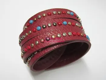 

10x2mm Red leather cord with rivet Flat PU leather cord