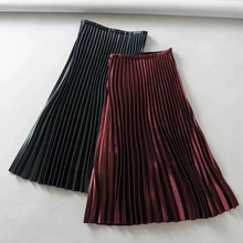 Весна осень узкие женские бархатные плиссированные юбки с высокой талией однотонные плиссированные юбки макси с эластичной талией вечерние повседневные юбки