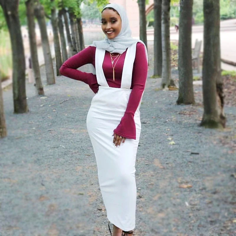 

Suspender Skirt Summer Dress For Women Plus Size Fashion Muslim Dress Solid Color Femme Pencil Skirt Islamic Clothing