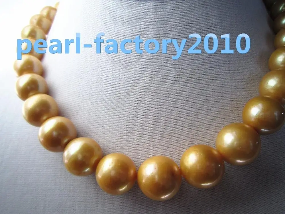 

19" HUGE golden natural 18" 15-12 MM SOUTH SEA PEARL NECKLACE 14K gold Clasp (0926)