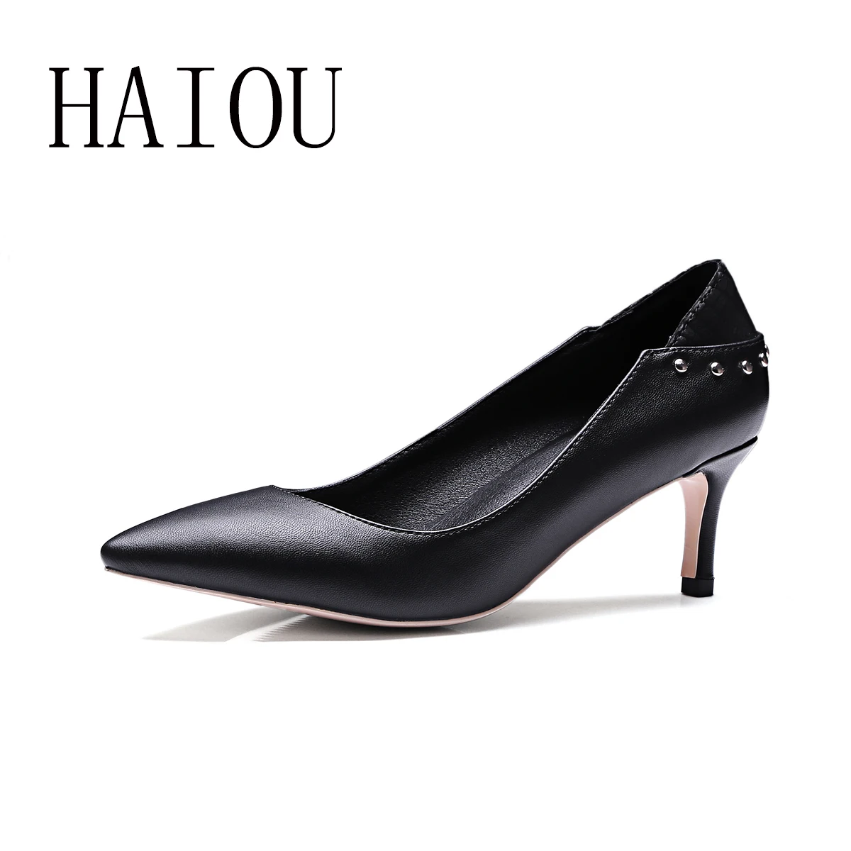 

2017 New Thin Heel Pointed Toe Fashion Shoes Women Spring Autumn Slip on Low Heel Pumps Ladies Office Working Shoes Rivet Shoes